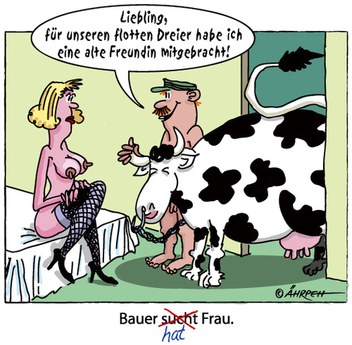 Cartoon: Alte Freundin (medium) by rpeter tagged bauer,kuh,nackt,bett,liebe,dreier