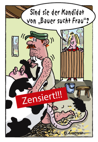 Cartoon: Der Kandidat (medium) by rpeter tagged nackt,bauer,stall,kuh,frau