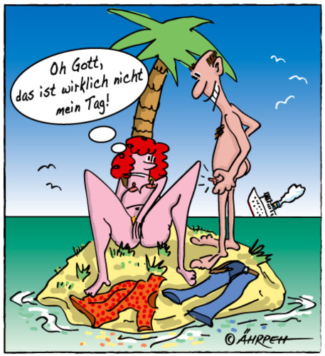 Cartoon: Ein Unglück kommt selten allein (medium) by rpeter tagged unglück,nackt,frau,mann,inselwitz,insel