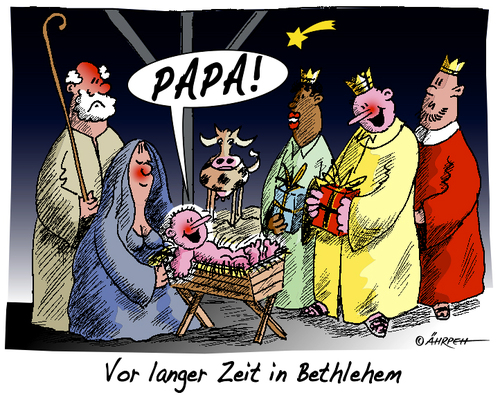 Cartoon: Wie es damals wirklich war... (medium) by rpeter tagged bethlehem,krippe,jesus,maria,josef,könige,stern,weihnachten
