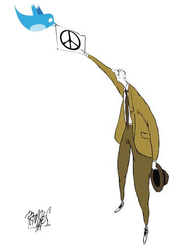 Cartoon: Twitter  messenger of peace (medium) by Ramses tagged twitter,internet,peace