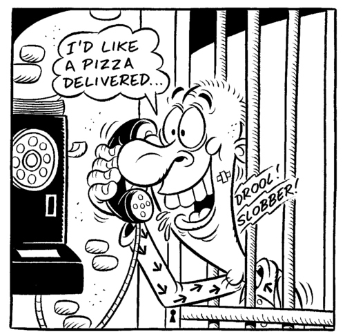 Cartoon: Pizza (medium) by fieldtoonz tagged pizzapitch,pizza,jail,cell,bars,phone