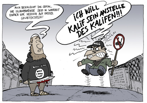 Cartoon: Hooligans gegen Salafisten (medium) by Weltasche tagged islam,köln,hooligans,salafisten,terror,gewalt,religion,isis,islamophobie