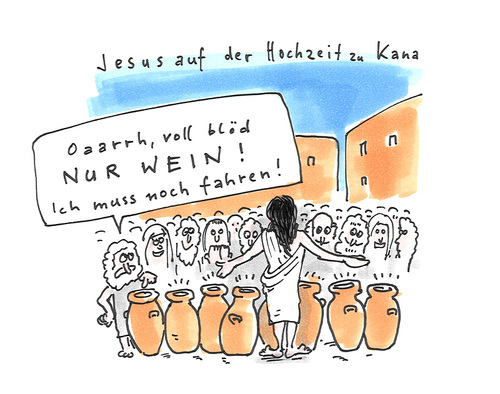 Cartoon: Hochzeit zu Kana (medium) by kgbr tagged jesus,hochzeit,kana,wein,wasser,alkohol