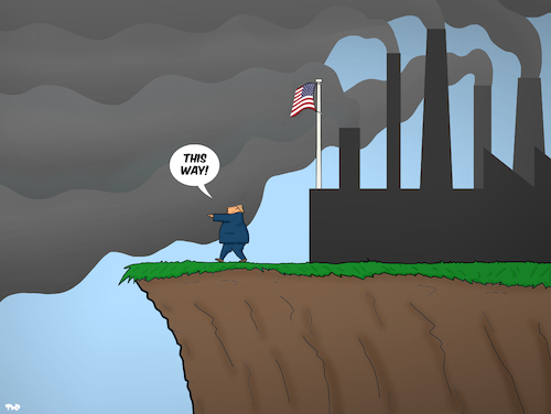 Cartoon: America Leading the Way (medium) by Tjeerd Royaards tagged trump,climate,global,warming,industry,cliff,paris,accords,trump,climate,global,warming,industry,cliff,paris,accords