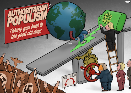 Cartoon: Authoritarian populism (medium) by Tjeerd Royaards tagged populism,authoritarianism,fascism,history,nostalgia,populism,authoritarianism,fascism,history,nostalgia