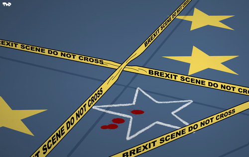 Cartoon: Brexit Scene (medium) by Tjeerd Royaards tagged brexit,crime,scene,murder,blood,brexit,crime,scene,murder,blood