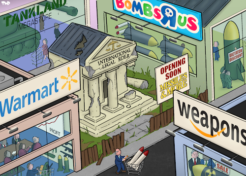 Cartoon: Business is booming (medium) by Tjeerd Royaards tagged war,profit,weapons,greed,money,conflict,international,law,war,profit,weapons,greed,money,conflict,international,law