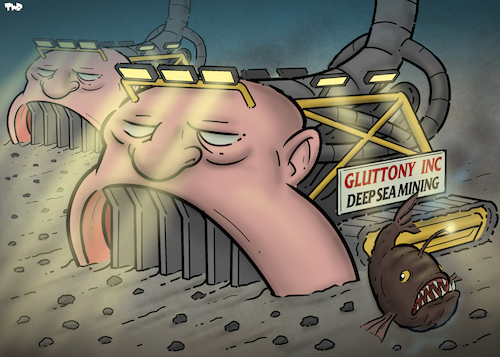 Cartoon: Deep sea mining (medium) by Tjeerd Royaards tagged sea,ocean,deep,mining,resources,greed,gluttony,sea,ocean,deep,mining,resources,greed,gluttony