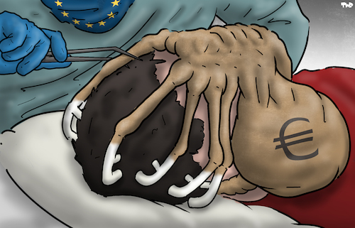 Cartoon: Europe versus Big Tech (medium) by Tjeerd Royaards tagged facebook,europe,meta,google,power,tech,technology,facebook,europe,meta,google,power,tech,technology