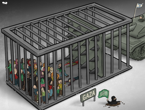 Cartoon: Gaza offensive (medium) by Tjeerd Royaards tagged gaza,israel,hamas,palestine,netanyahu,gaza,israel,hamas,palestine,netanyahu