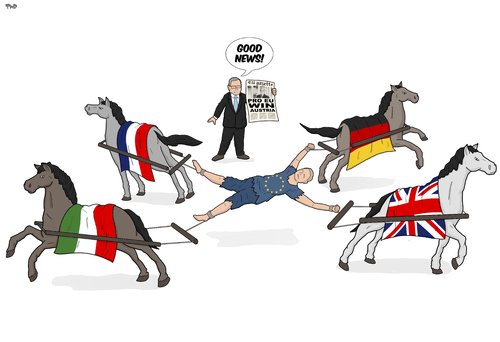Cartoon: Good News (medium) by Tjeerd Royaards tagged eu,italy,france,germany,uk,brexit,referendum,austria,elections,eu,italy,france,germany,uk,brexit,referendum,austria,elections
