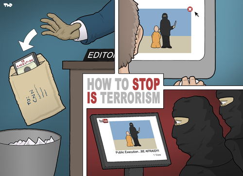 Cartoon: How To Stop IS Terrorism (medium) by Tjeerd Royaards tagged is,isis,execution,youtube,cnn,media,ignore,is,isis,execution,youtube,cnn,media,ignore