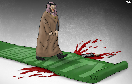 Cartoon: Immunity (medium) by Tjeerd Royaards tagged khashoggi,bin,salman,immunity,murder,saudi,arabia,khashoggi,bin,salman,immunity,murder,saudi,arabia