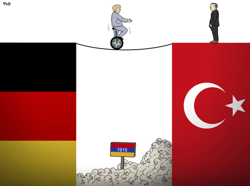 Cartoon: Merkel and Erdogan (medium) by Tjeerd Royaards tagged merkel,erdogan,armenia,genocide,merkel,erdogan,armenia,genocide
