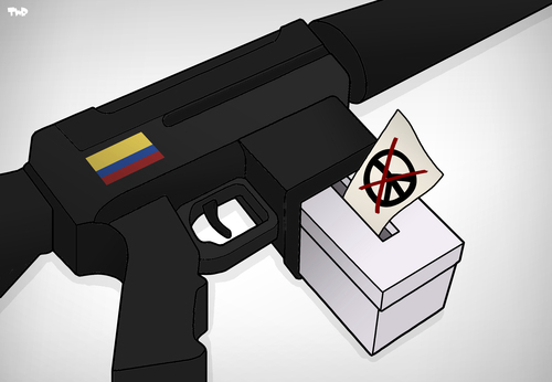 Cartoon: No Peace in Colombia (medium) by Tjeerd Royaards tagged colombia,farc,peace,referendum,colombia,farc,peace,referendum