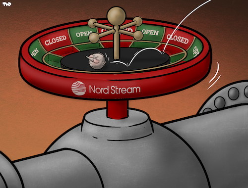 Cartoon: Nord Stream 1 (medium) by Tjeerd Royaards tagged nord,stream,gas,energy,supply,pipeline,ukraine,russia,europe,eu,germany,putin,nord,stream,gas,energy,supply,pipeline,ukraine,russia,europe,eu,germany,putin