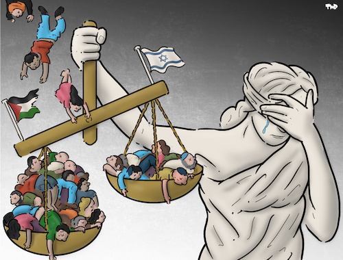 Cartoon: Not justice (medium) by Tjeerd Royaards tagged gaza,palestine,israel,justice,injustice,death,toll,victims,gaza,palestine,israel,justice,injustice,death,toll,victims