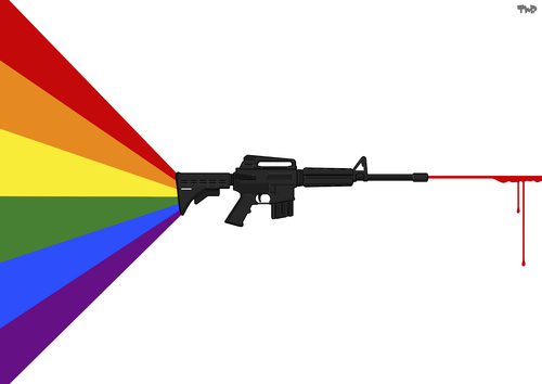 Cartoon: Orlando shooting (medium) by Tjeerd Royaards tagged orlando,massacre,lgtb,club,shooting,gun,prism,rainbow,orlando,massacre,lgtb,club,shooting,gun,prism,rainbow