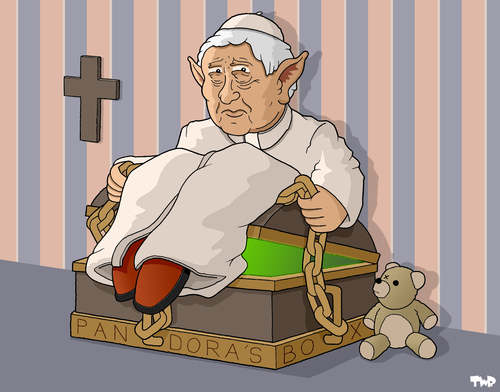 Cartoon: Pandoras Box (medium) by Tjeerd Royaards tagged church,pope,child,abuse,children,rome,vatican,evil,accusation,pandora,priest,katholische kirche,kirche,religion,papst,papst benedikt,kinder,kindesmissbrauch,sexueller missbrauch,missbrauch,mißbrauch,katholische,benedikt,sexueller