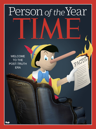 Cartoon: Person of the Year (medium) by Tjeerd Royaards tagged trump,time,cover,pinnochio,lie,truth,fact,trump,time,cover,pinnochio,lie,truth,fact