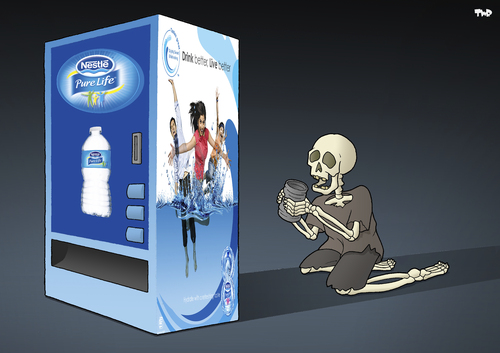 Cartoon: Pure Life (medium) by Tjeerd Royaards tagged nestle,water,thirst,drinking,mineral,bottle,commodity,consumer,death,drought,tap,well,nestle,water,thirst,drinking,mineral,bottle,commodity,consumer,death,drought,tap,well