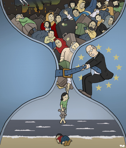 Cartoon: Refugee Crisis (medium) by Tjeerd Royaards tagged migrant,refugee,boy,drowned,europe,syria,crisis,migration,migrant,refugee,boy,drowned,europe,syria,crisis,migration