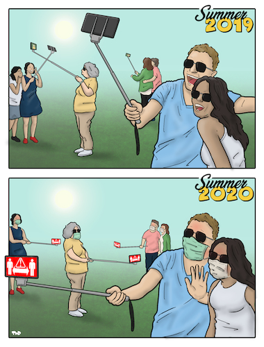 Cartoon: Summer 2020 (medium) by Tjeerd Royaards tagged pandemic,coronavirus,selfie,tourism,summer,vacation,holiday,pandemic,coronavirus,selfie,tourism,summer,vacation,holiday