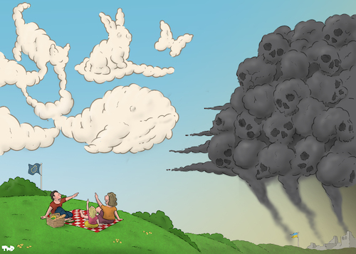 Cartoon: Summer in Europe (medium) by Tjeerd Royaards tagged ukraine,europe,war,danger,threat,clouds,horizon,summer,dark,storm,ukraine,europe,war,danger,threat,clouds,horizon,summer,dark,storm