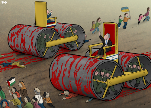 Cartoon: The killing continues (medium) by Tjeerd Royaards tagged ukraine,russia,putin,gaza,palestine,israel,netanyahu,ukraine,russia,putin,gaza,palestine,israel,netanyahu