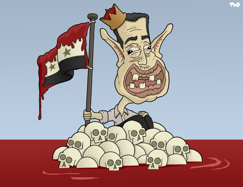 Cartoon: The mad king of Syria.. (medium) by Tjeerd Royaards tagged syria,assad,victims,war,damascus,homs,syria,assad