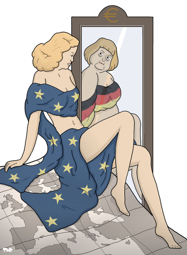 Cartoon: The Spirit of Europe (medium) by Tjeerd Royaards tagged europe,merkel,greece,mirror,euro,money,values,ideals,europe,merkel,greece,mirror,euro,money,values,ideals