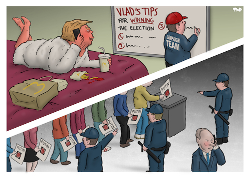Cartoon: Tips from Vlad (medium) by Tjeerd Royaards tagged trump,russia,usa,putin,election,democracy,trump,russia,usa,putin,election,democracy
