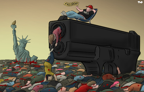 Cartoon: Twisted sense of freedom (medium) by Tjeerd Royaards tagged guns,usa,weapons,nra,america,shooting,liberty,freedom,guns,usa,weapons,nra,america,shooting,liberty,freedom