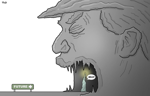 Cartoon: Uncertain Future (medium) by Tjeerd Royaards tagged trump,usa,elections,freedom,liberty,statue,future,trump,usa,elections,freedom,liberty,statue,future