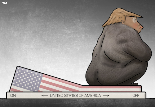 Cartoon: USA Shutdown (medium) by Tjeerd Royaards tagged trump,usa,switch,off,closed,america,gorilla,trump,usa,switch,off,closed,america,gorilla