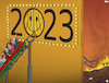Cartoon: 2023 (small) by Tjeerd Royaards tagged 2023,happy,new,year,future,hope,fear