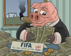 Cartoon: For the good of the gain (small) by Tjeerd Royaards tagged football,soccer,fifa,world,cup,corruption,fraud,money,sports
