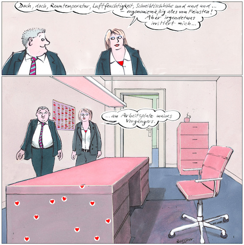 Cartoon: Arbeitsplatz in Pink (medium) by woessner tagged cartoons,karikaturen,woessner,geschmacklos,homosexualität,homosexuell,stil,stylisch,style,rosa,büroräume,angestellte,arbeitsplatz,in,pink,geschmack,arbeitsrecht,ergonomie,betrieb,kolleginnen,kollegen,farbgestaltung,büro,ergonomisch,raumtemperatur,luftfeuchtigkeit,schreibtisch,schreibtischhöhe,herzchen,kitsch,schwul,cartoons,karikaturen,woessner,geschmacklos,homosexualität,homosexuell,stil,stylisch,style,rosa,büroräume,angestellte,arbeitsplatz,in,pink,geschmack,arbeitsrecht,ergonomie,betrieb,kolleginnen,kollegen,farbgestaltung,büro,ergonomisch,raumtemperatur,luftfeuchtigkeit,schreibtisch,schreibtischhöhe,herzchen,kitsch,schwul