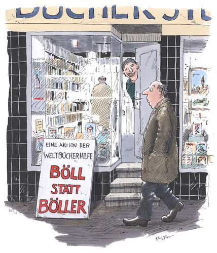 Cartoon: Böller (medium) by woessner tagged böll,statt,böller,sylvester,jahreswende,neujahr,buchhandlung,buchhändler,verkaufsstrategie,trick,welthungerhilfe,verschwendung,konsum,knallkörper,feuerwerk,raketen,gesellschaft,woessner,cartoon,karikatur,brot,kriegsspiele,geistervertreibung,sitte,unsitte,brauchtum,krach,lärm,umwelt,gefahr,leichtsinn,verletzungsgefahr,jugend,böll,statt,böller,sylvester,jahreswende,neujahr,buchhandlung,buchhändler,verkaufsstrategie,trick,welthungerhilfe,verschwendung,konsum,knallkörper,feuerwerk,raketen,gesellschaft,woessner,cartoon,karikatur,brot,kriegsspiele,geistervertreibung,sitte,unsitte,brauchtum,krach,lärm,umwelt,gefahr,leichtsinn,verletzungsgefahr,jugend