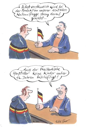 Cartoon: deutschlandfahne (medium) by woessner tagged deutschlandfahne,kinderarbeit,globalisierung,niedriglöhne,bangladesh,thailand,china,dritte,welt,westen,industrieländer,ausbeutung,lohngefälle,mindestlohn,kapitalismus,frühkapitalismus,nationalismus,konsum,billigprodukte,sozialstandards,arbeitsrecht,deutschlandfahne,kinderarbeit,globalisierung,niedriglöhne,bangladesh,thailand,china,dritte,welt,westen,industrieländer,ausbeutung,lohngefälle,mindestlohn,kapitalismus,frühkapitalismus,nationalismus,konsum,billigprodukte,sozialstandards,arbeitsrecht