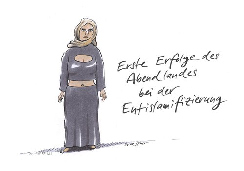 Cartoon: Entislamifizierung (medium) by woessner tagged sexualmoral,verschleierung,kopftuch,westliche,werte,dresscode,religion,fundamentalismus,liberalismus,säkular,weltlich,sucht,rauschgift,genuss,konsum,gastgeber,alkoholentzug,abstinenz,sitte,gebräuche,kultur,abendland,morgenland,deutschland,orient,okzident,sexualmoral,verschleierung,kopftuch,westliche,werte,dresscode,religion,fundamentalismus,liberalismus,säkular,weltlich,sucht,rauschgift,genuss,konsum,gastgeber,alkoholentzug,abstinenz,sitte,gebräuche,kultur,abendland,morgenland,deutschland,orient,okzident