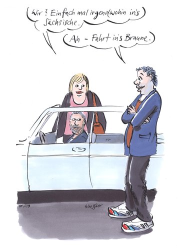 Cartoon: fahrt ins  braune (medium) by woessner tagged fahrt,ins,braune,sachsen,neonazi,nazi,rechte,rechtsradikale,ausflug,reise,urlaub,fahrt,ins,braune,sachsen,neonazi,nazi,rechte,rechtsradikale,ausflug,reise,urlaub