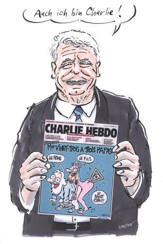 Cartoon: Gauck charlie hebdo (medium) by woessner tagged ich,bin,charlie,gauck,bundespräsident,pfarrer,gitteslästerung,blasphemie,solidarität,satire,islam,gewalt,attentat,pressefreiheit,pegida,muslime,ich,bin,charlie,gauck,bundespräsident,pfarrer,gitteslästerung,blasphemie,solidarität,satire,islam,gewalt,attentat,pressefreiheit,pegida,muslime