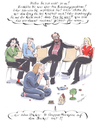 Cartoon: gruppentherapie (medium) by woessner tagged freimut,woessner,karikaturen,cartoons,beziehungsprobleme,urschrei,schreitherapie,kindheit,familienaufstellung,aggression,routine,erfahrung,leiden,leid,stumm,still,gruppentherapie,psychologie,seelische,probleme,neurosen,psychisch,seele,erkrankung,krankheit,therapie,hilfe,heilung,gruppe,verhaltenstherapie,psychotherapie,freimut,woessner,karikaturen,cartoons,beziehungsprobleme,urschrei,schreitherapie,kindheit,familienaufstellung,aggression,routine,erfahrung,leiden,leid,stumm,still,gruppentherapie,psychologie,seelische,probleme,neurosen,psychisch,seele,erkrankung,krankheit,therapie,hilfe,heilung,gruppe,verhaltenstherapie,psychotherapie