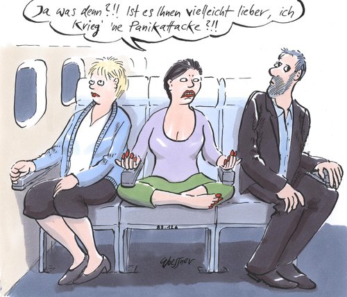 Cartoon: panikattacke (medium) by woessner tagged panikattacke,flugzeug,flugangst,fliegen,platzangst,klaustrophobie,rücksichtslosigkeit,enge,meditation,entspannungsübung,panikattacke,flugzeug,flugangst,fliegen,platzangst,klaustrophobie,rücksichtslosigkeit,enge,meditation,entspannungsübung