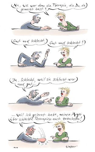 Cartoon: schlechte Therapie (medium) by woessner tagged freimut,woessner,karikaturen,cartoons,beziehung,diskussion,seelenleben,seelenklempner,psychologisch,psychoanalytisch,seelenheilkunde,therapeut,therapeutisch,schlechte,therapie,psychologie,psychologe,psychiater,psychoanalytiker,paar,pärchen,gespräch,neurose,seele,seelisch,störung,psychoanalyse,zulassen,rauslassen,lernen,erfolg,freimut,woessner,karikaturen,cartoons,beziehung,diskussion,seelenleben,seelenklempner,psychologisch,psychoanalytisch,seelenheilkunde,therapeut,therapeutisch,schlechte,therapie,psychologie,psychologe,psychiater,psychoanalytiker,paar,pärchen,gespräch,neurose,seele,seelisch,störung,psychoanalyse,zulassen,rauslassen,lernen,erfolg