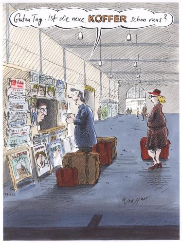 Cartoon: Special Interest (medium) by woessner tagged koffer,bahnhof,media,zeitungen,magazin,medien,koffer,bahnhof,media,zeitung,zeitschrift,magazin,medien,kiosk,anfrage,verkaufen,presse,reise,bahn,zug,verreisen,zeitungsverlag,zeitungswesen,journalismus,verlag,tageblatt,organ,titel,artikel,agenturen,zeitungen,illustrierte,blätterwald,tageszeitung,print,druck,zeitschriftenhandel,grosso,papier,druckerei