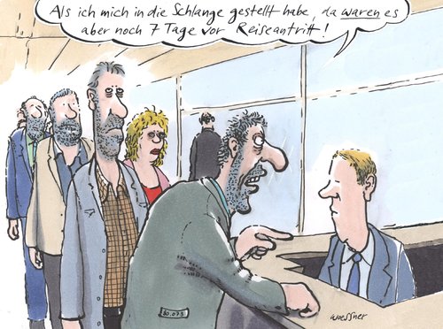 Cartoon: Ticket Verkauf (medium) by woessner tagged ticket,verkauf,schlange,reiseantritt,bahnhof,eisenbahn,fahrkarte,zug,öffentlich,verkehr,reise,urlaub,ticket,verkauf,schlange,reiseantritt,bahnhof,eisenbahn,fahrkarte,zug,öffentlich,verkehr,reise,urlaub,bahn,ferien,kunden,service,db