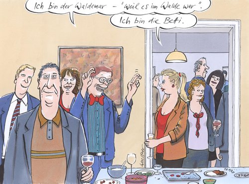 Cartoon: waldemar (medium) by woessner tagged name,taufe,namensgebung,herkunft,sprache,wort,vorname,bedeutung,name,taufe,herkunft,sprache,vorname,bedeutung,party,feier,treffen,daten,small talk,small,talk